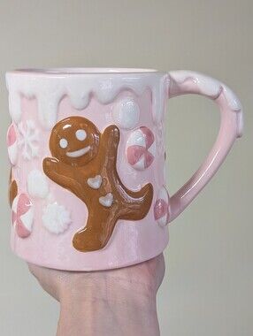 HTF 🔥 Pinkmas Gingerbread Mug with Cocoa Drip and Embossed Candy Detail